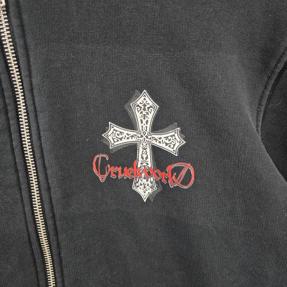 Cruel World Zip Up Hoodie Mens Small Black Cross Y2K Sweatshirt Goth Grunge - Picture 5 of 15
